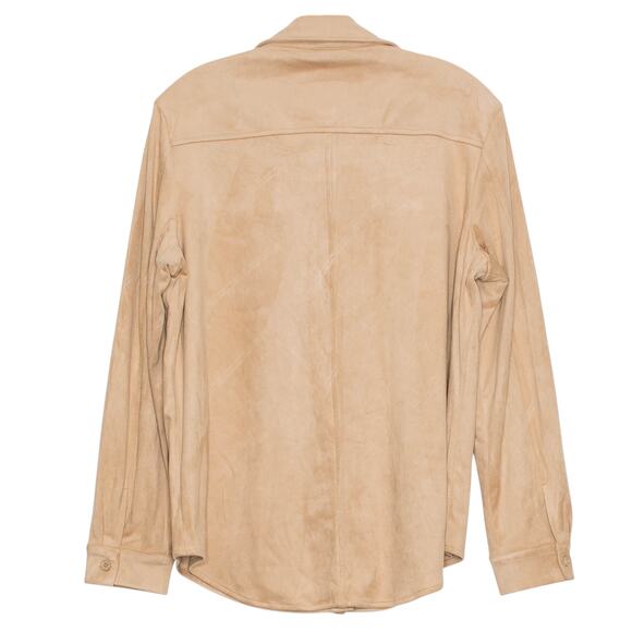 NWT Tahari Top Faux Suede Western Cottage Minimalist Neutral Button Up Tan Large - Picture 2 of 7